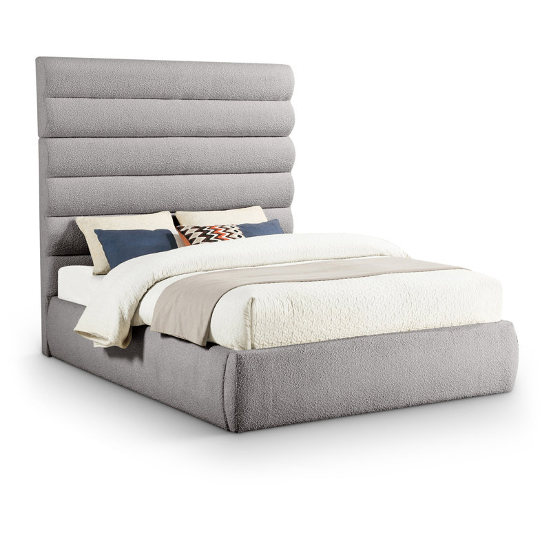 Lit en tissu Adam Boucle, Tissu frisé taupe, Grand