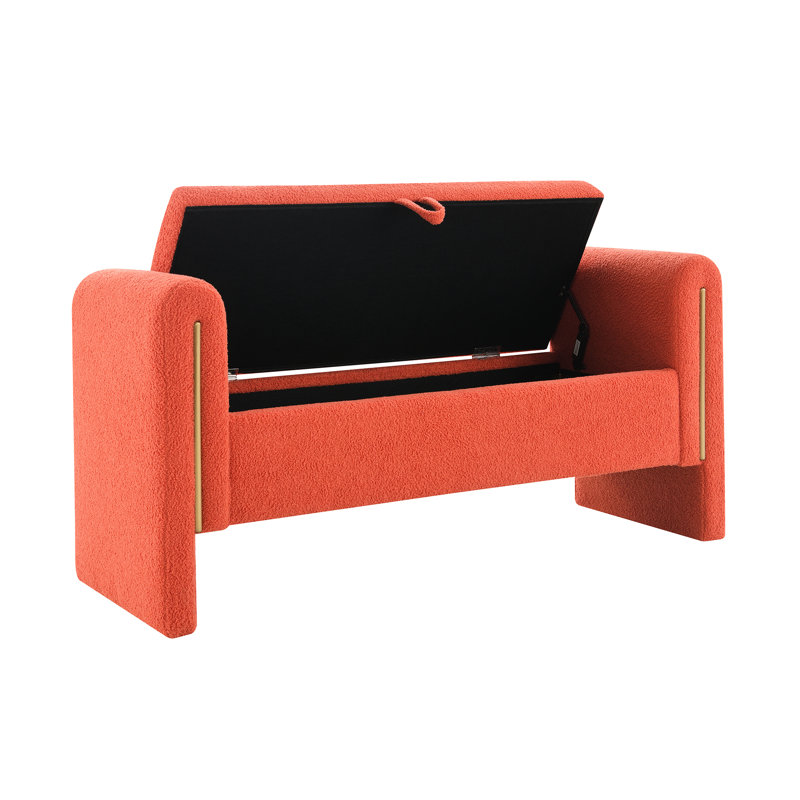 Banc de lit orange confortable avec rangement, idéal pour les accoudoirs intérieurs de VR et utilisable comme tabouret de table basse dans la chambre.