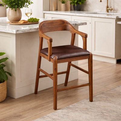 Kolpack Upholstered Faux Leather Counter Stool with Solid Wood Frame