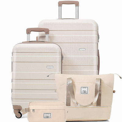 4-Piece Luggage Set  - 20in Carry-On, 28in Checked Suitcase with TSA Lock Travel Duffel Bag Wet-Dry Toiletry Bag,ivory and golden