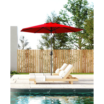 Parasol de patio extérieur 9 pi avec 8 nervures en fer, parasol de table de marché avec manivelle et bouton poussoir inclinable, parasol imperméable à la protection UV pour piscine, terrasse, jardin, cour, vert gazon