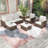 5 Pieces Wicker Outdoor Conversation Set with PE Rattan Sofa, Chairs & Ottomans-1847912743
