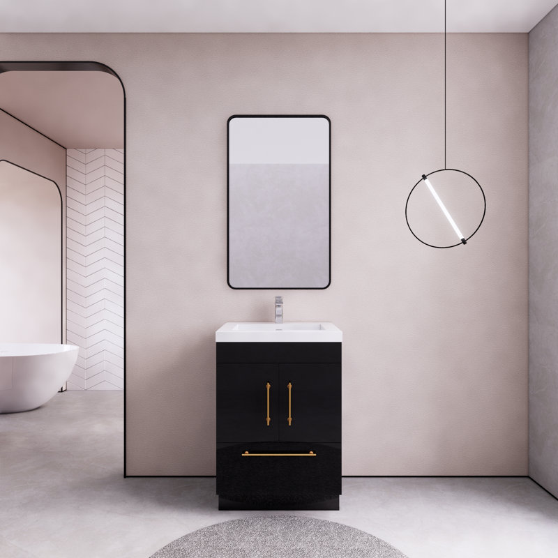 Meuble-lavabo simple Spring, Noir lustré