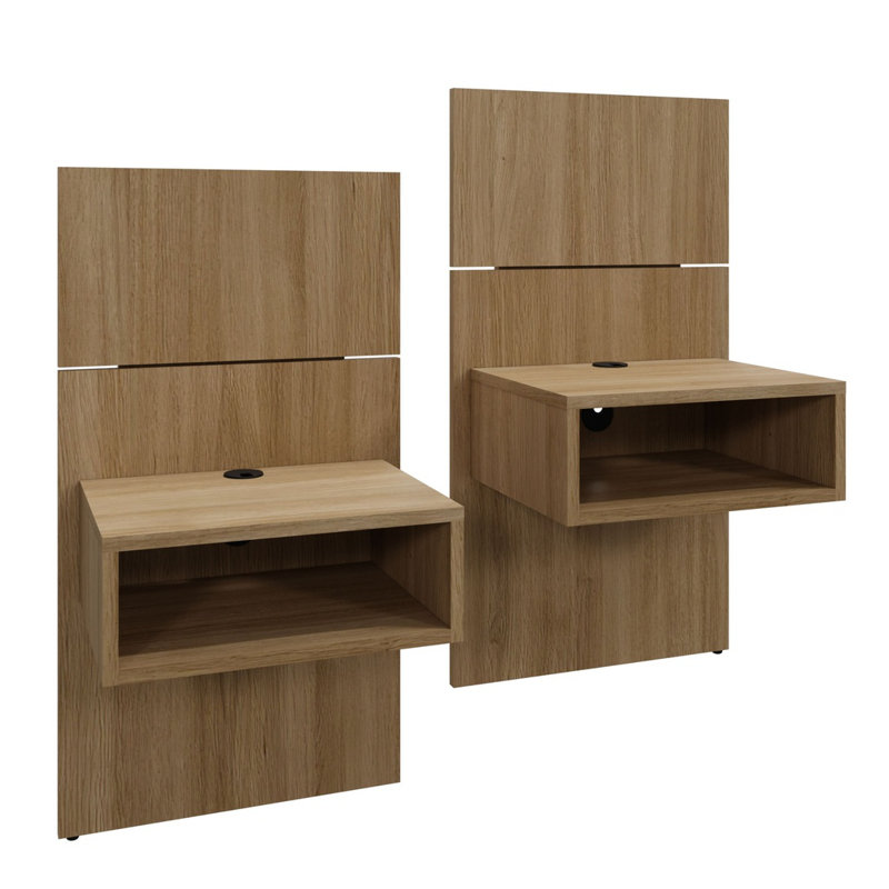 ZEN ALPHA Bedroom Platform Bed with Headboard and Wall Mounted Cube Nightstands (2) Easy Assembly No Box Spring Required