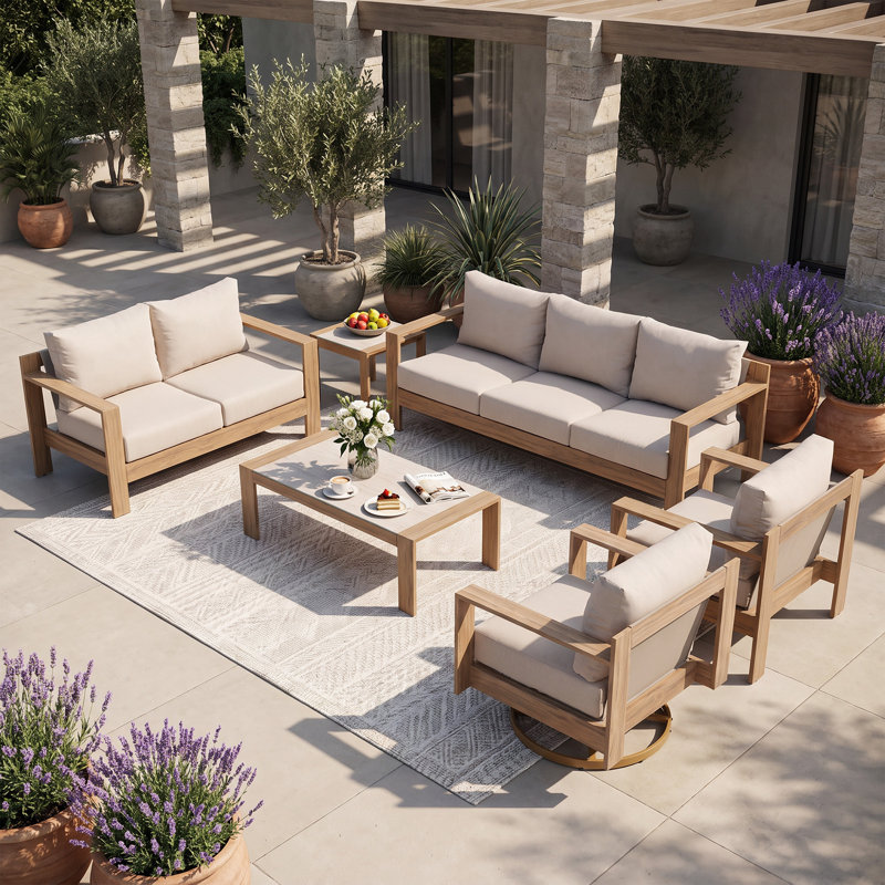Ensemble de conversation avec coussins Dorota, 6 pièces: table, chaise 1, chaise 2, causeuse, ta
