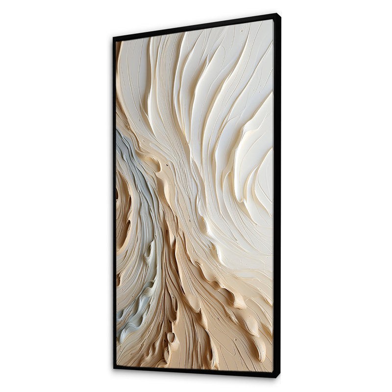 Reproduction d'art sur toile, blanc et or champagne III, Cadre flottant noir, H 60 po x l 28 po x P 1,5 po