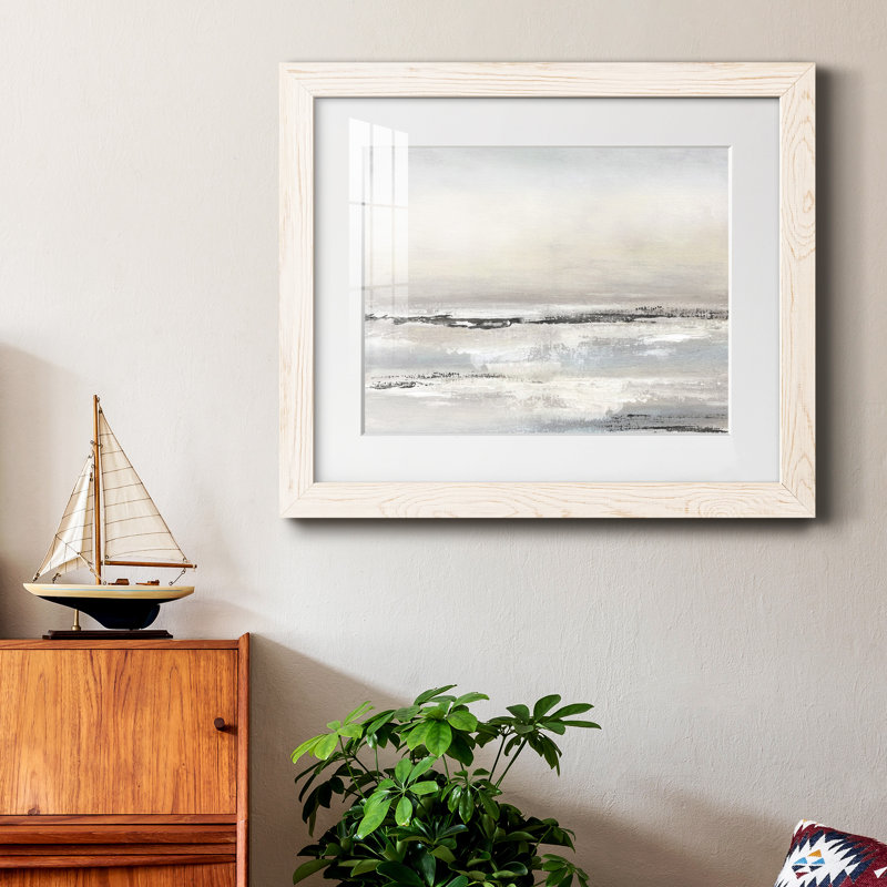 Distant brouillard - peinture encadrée, Cadre blanc, H 24 po x l 18 po x P 1,5 po