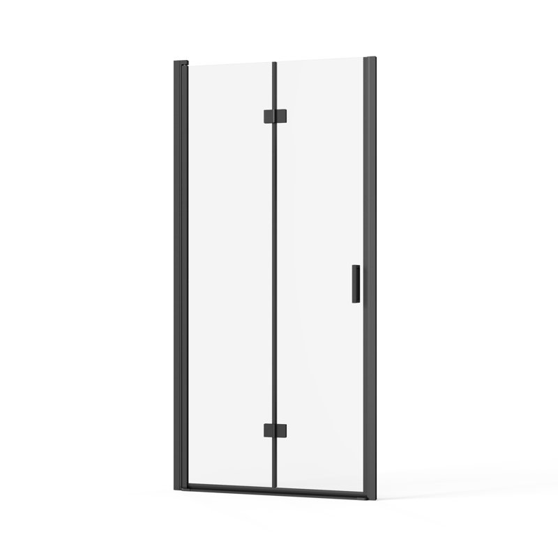 Porte de douche pliante semi-sans cadre avec verre trempé transparent H 34 po x l 35,2 po x H 72 po Ada, Noir
