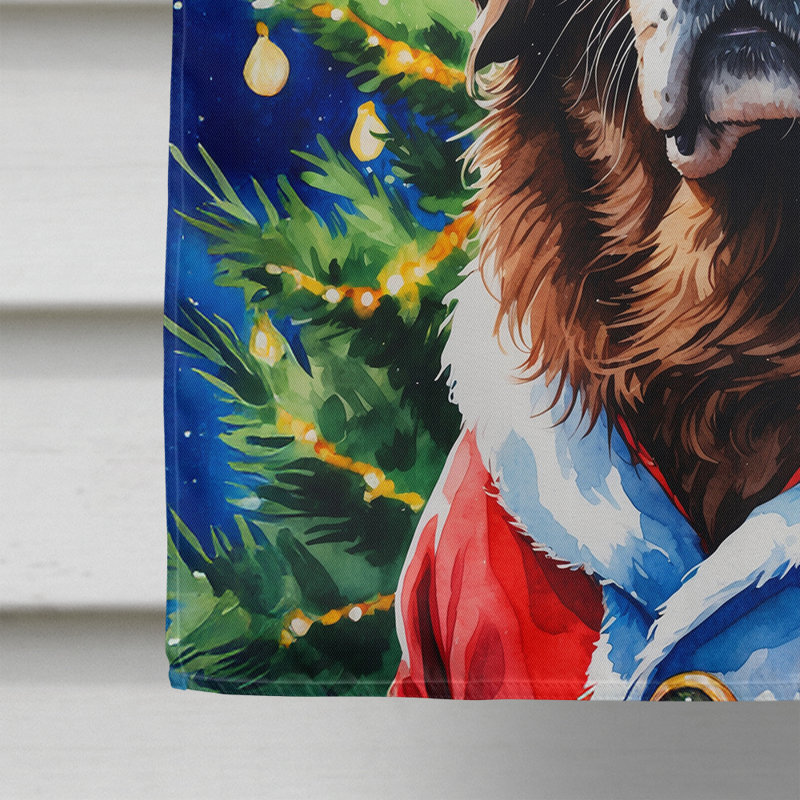 Drapeau de maison de Noël chocolat caniche chocolat, Chocolat Terre-Neuve