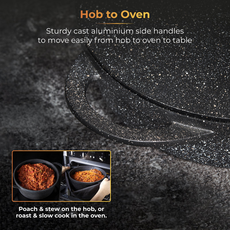Tower Precision Casserole Dish with Aluminium Lid, Lightweight Cast Aluminium, 20 - 28cm, Black, 16.70" H x 38" W, 6.9 Liter