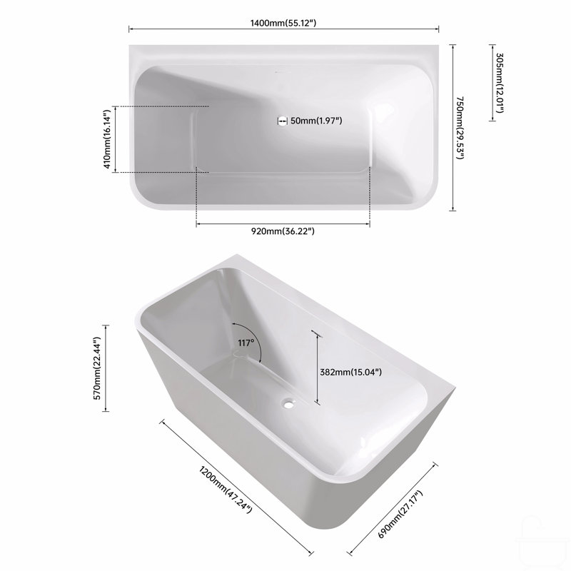 Baignoire de trempage autoportante 59 po