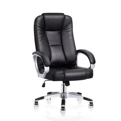 Faux Leather Office Manager Executive Chair, Home Ergonomic Computer Desk Seat with Padded Armrests