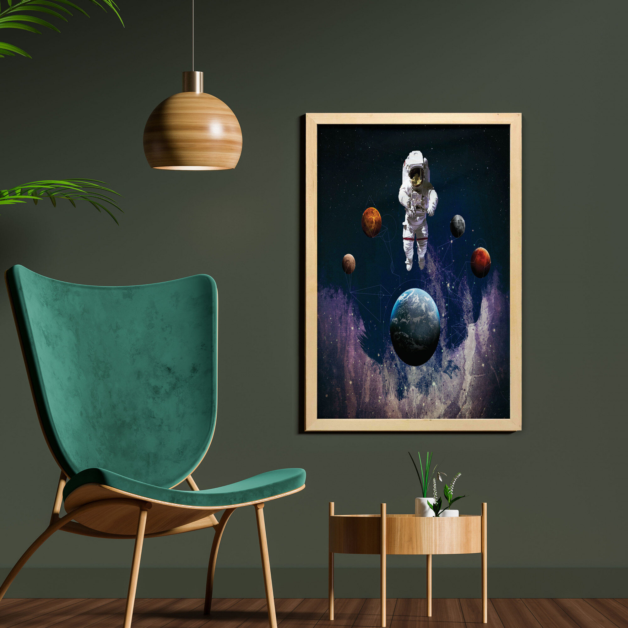 Bless international Astronaut In The Outer Space The Planets Globe  Satellite Energy Eternity Theme Framed On Fabric Print