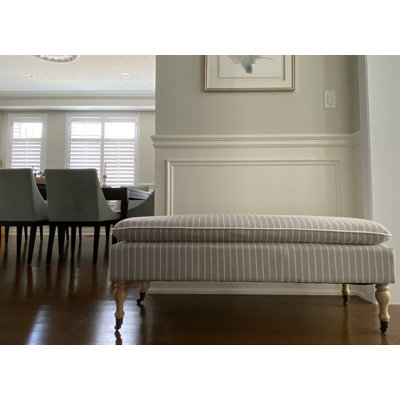 SEAT4U Patzy Bedroom Hallway Linen Blend Ticking Fabric Upholstered Bench in Fog Gray