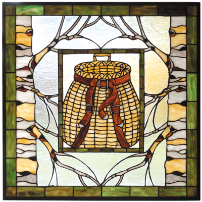25"W X 25"H Pack Basket Stained Glass Window