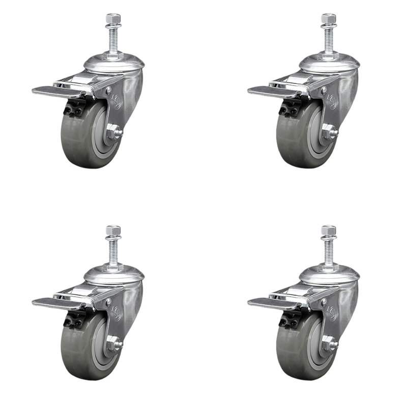 Ensemble de roulettes à tige pivotante en polyuréthane de 10 mm avec frein à verrouillage total