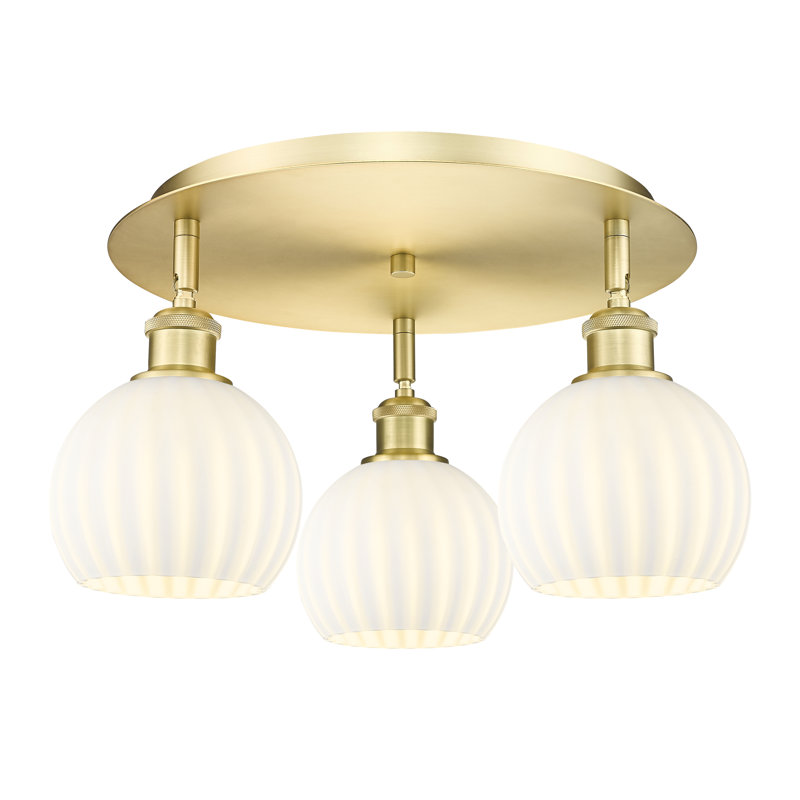 Baxman Glass Semi Flush Mount, Satin Gold, 9'' H x 17.75'' W x 17.75'' D