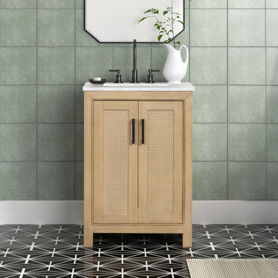 Garett Meuble-lavabo autoportant à simple cuve en chêne naturel avec plateau en marbre de Carrare