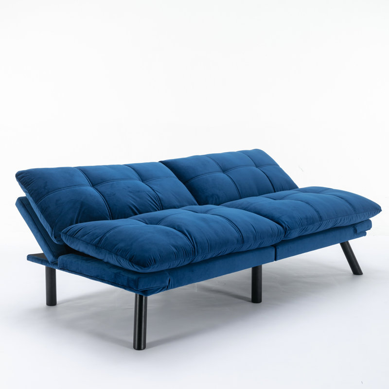 Lit moderne en bleu marine, adapté aux petits appartements et aux espaces de vie Lit en velours bleu 2 places, réglable, s'adapte