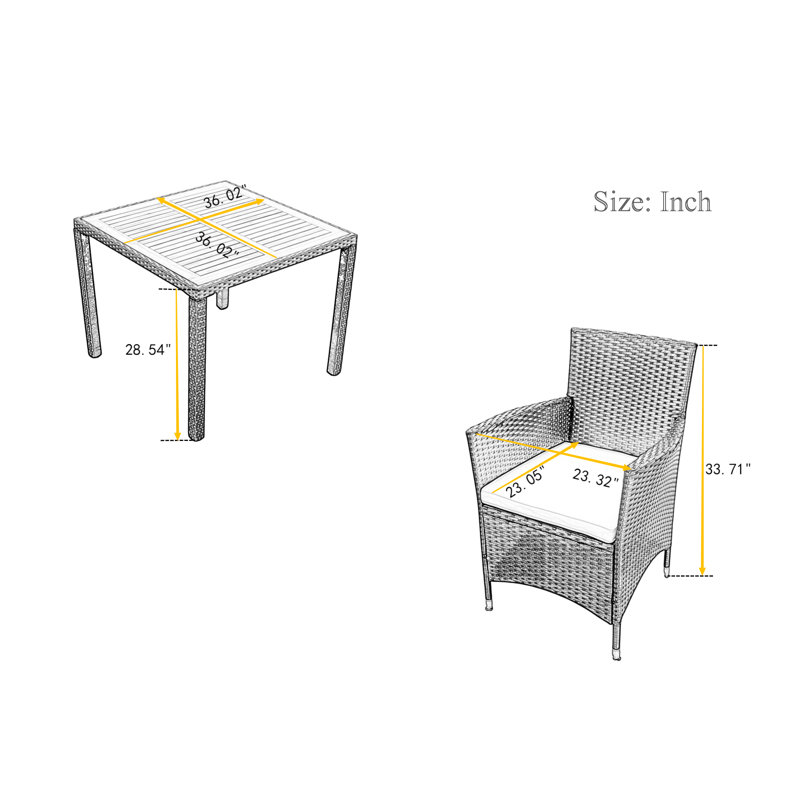 Ensemble repas d'extérieur carré L 36,02 po pour 4 personnes Cyndle