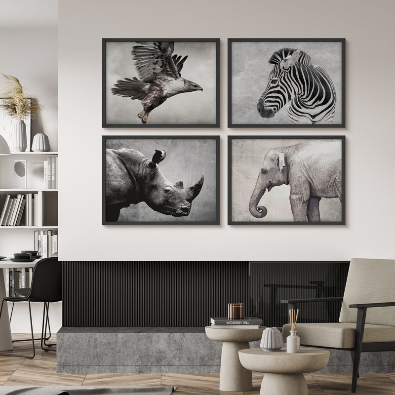 «Rustic Gray Wild Animals», reproduction d'art encadrée, affiches, salle de bain, art mural, H 11 po x l 14 po