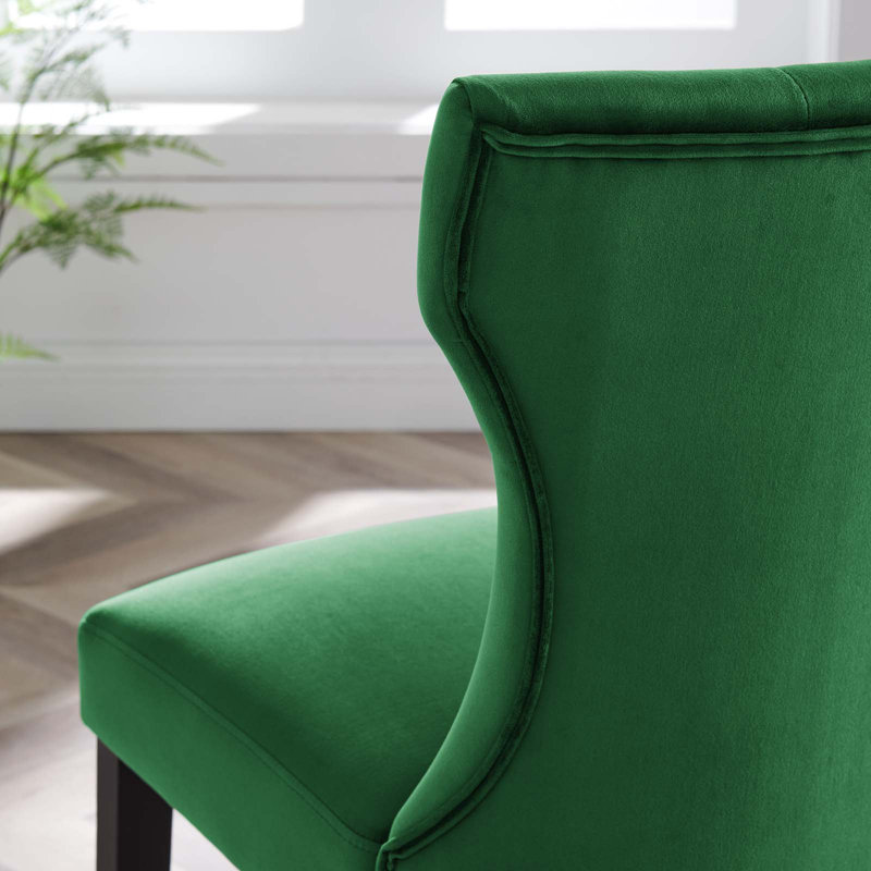 Elegant Emerald Velvet Upholstered Dining Chair with Hardwood Legs