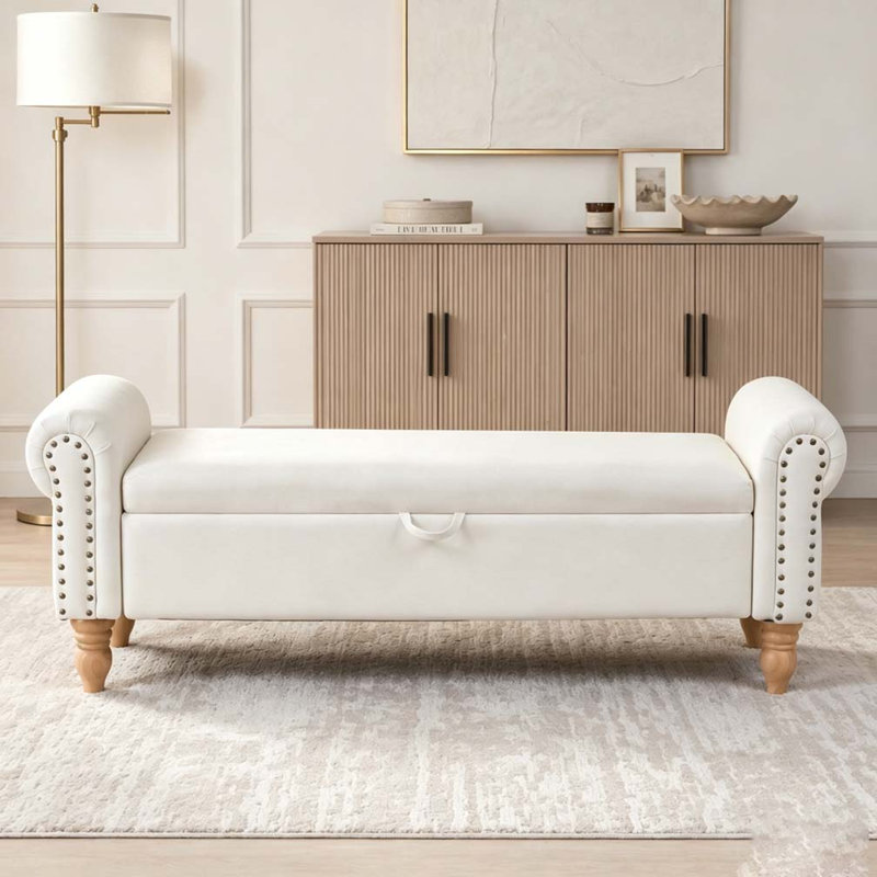Banc de rangement avec repose-pieds, repose-pieds rembourré
