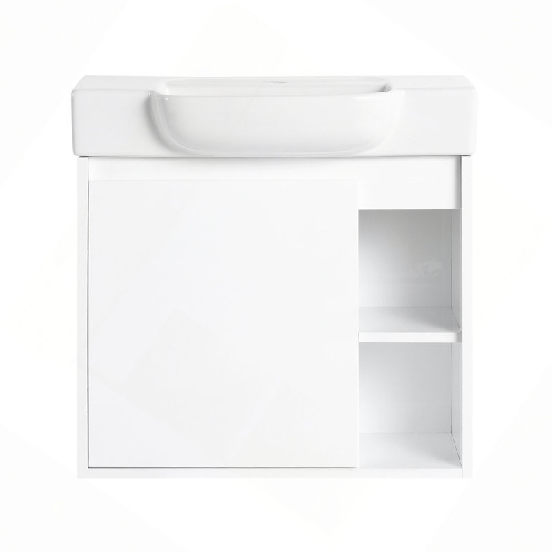 Meuble-lavabo mural 24 po avec lavabo en céramique et garniture de porte à fermeture en douceur, Blanc lustré