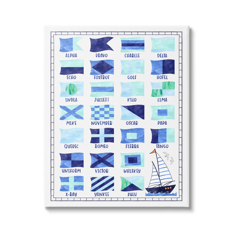 «Blue Nautical Flag Sailing Maritime Symbols Table» par Erica Billups - impression, Toile tendue, H 20 po x l 16 po