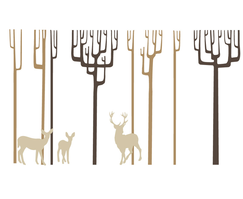 Décalcomanie murale arbres d’hiver, Brun foncé / Beige