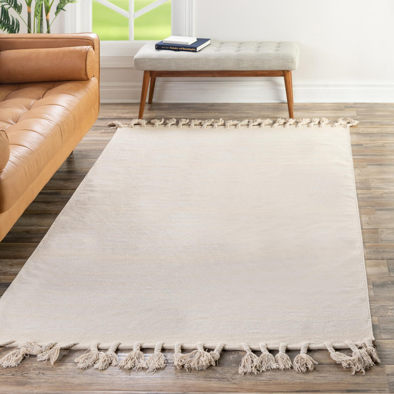 Tapis rayé en coton tissé à plat à la main Izaia, Rectangle 10 pi x 14 pi 1 po