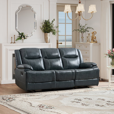Rehana Elegant 81.89'' Wide Modern Overstuffed Manual Premium Genuine Leather Triple Seater Recliner Sofa
