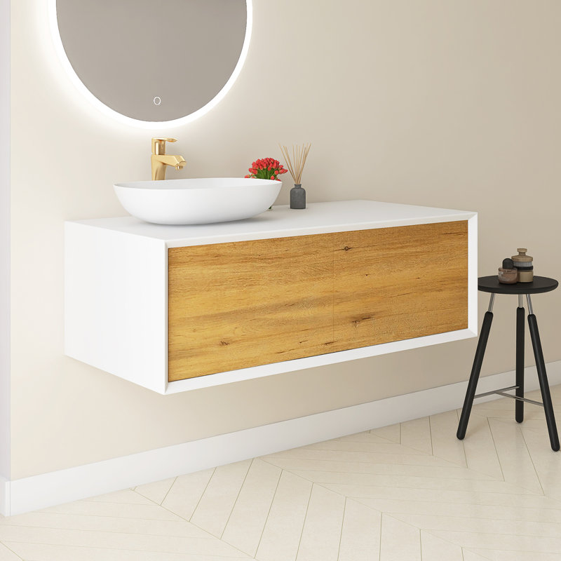 Meuble-lavabo mural simple avec plateau en marbre Eryk