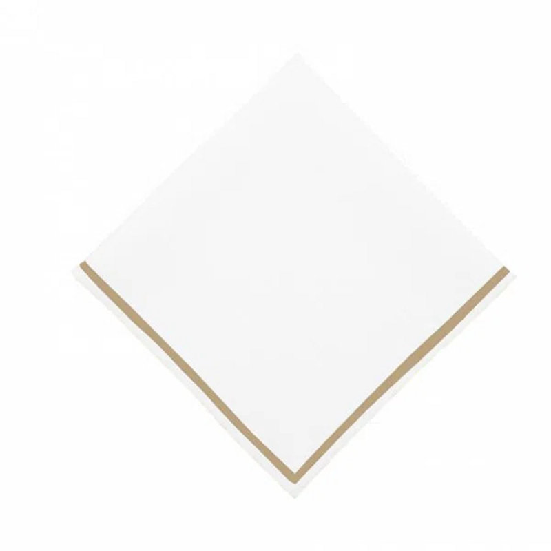 Single Embroidery Border Cotton Napkins (Set Of 4), 12" x 12", White/Taupe