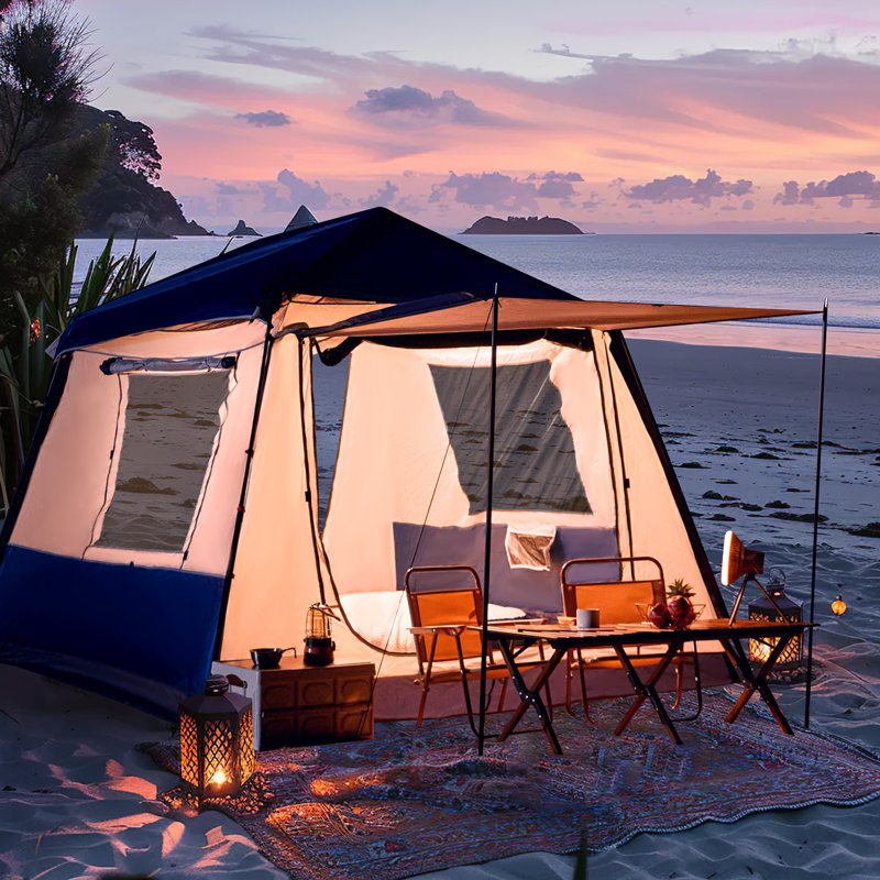 Instant Cabin Tent, 4-6 Person Pop-Up Camping Tent, 60S Easy Setup, Glamping With Rainfly , Waterproof, Navy Blue, Blue/Gray