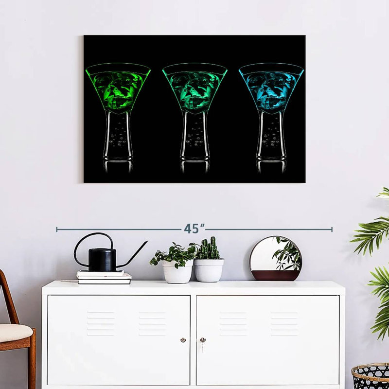 Yarlin Blue Green Cocktails, 24" H x 36" W