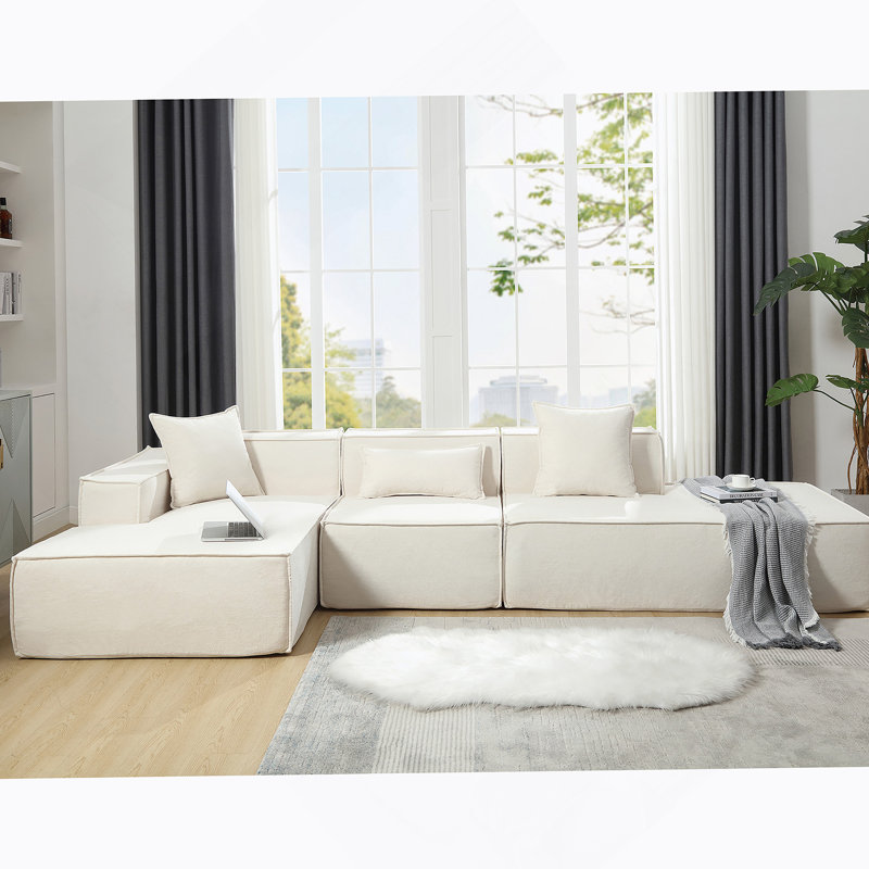 Ensemble de salon modulaire, canapé minimaliste moderne, canapé à installation gratuite, Polyester beige