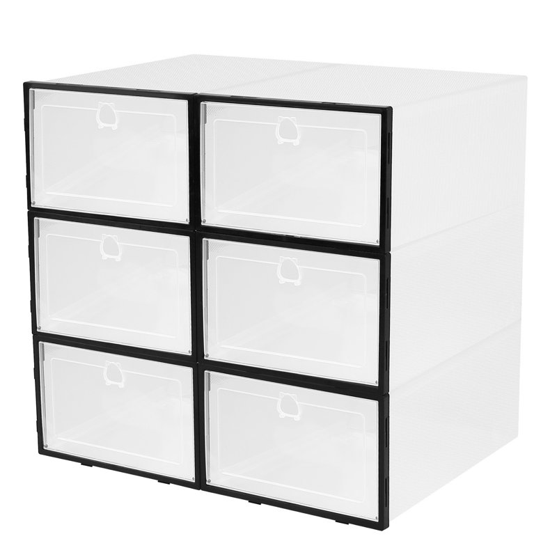 Rebrilliant Plastic  Collapsible Shoe Box Stackable Shoe Storage Bin, Black