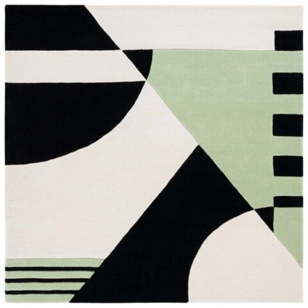 Hina Black Green Hand-Woven Rug, Square 6'