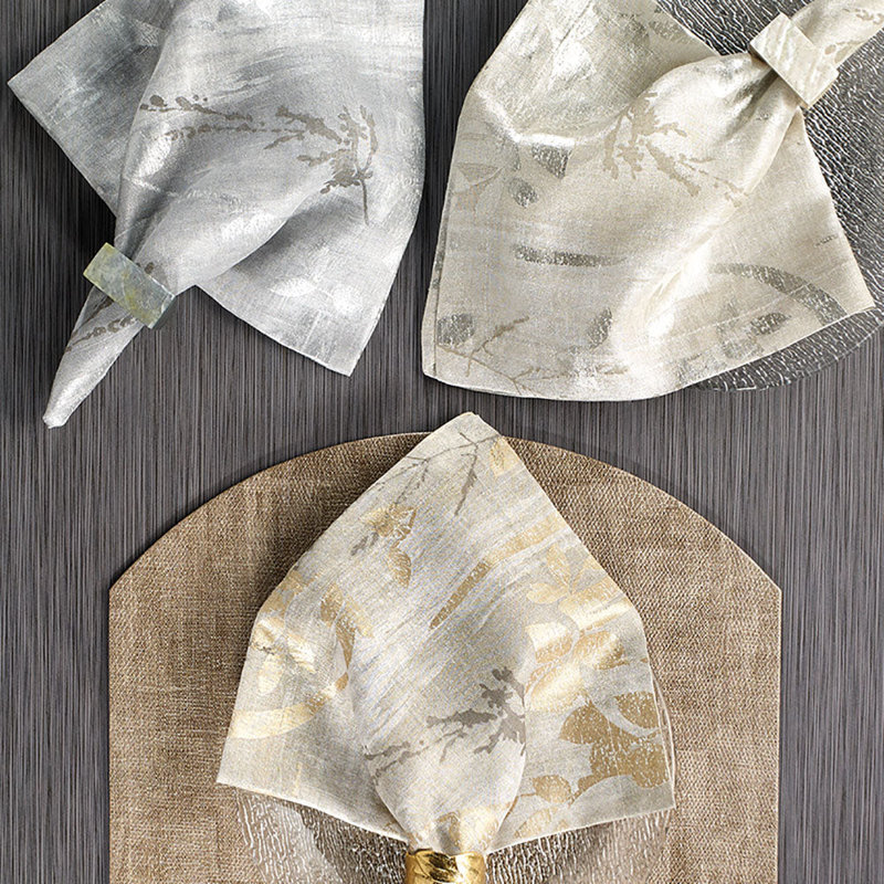 Avignon Metallic Print Linen Napkin, Ice Blue