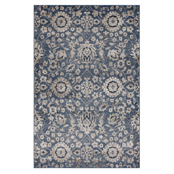 Pbk Carter Rug Bungalow Rose Carter Polypropylene Ornamental Blue Woven Area Rug ...