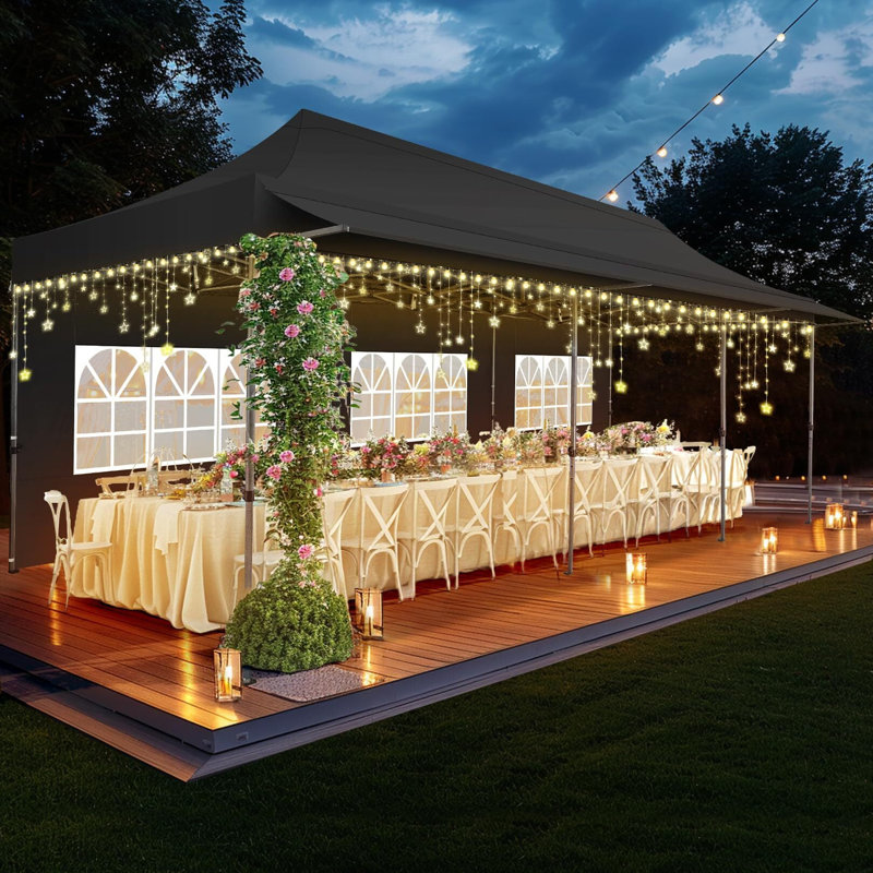 10x30 Pop Up Canopy Tent with Awning & Sidewalls, Black