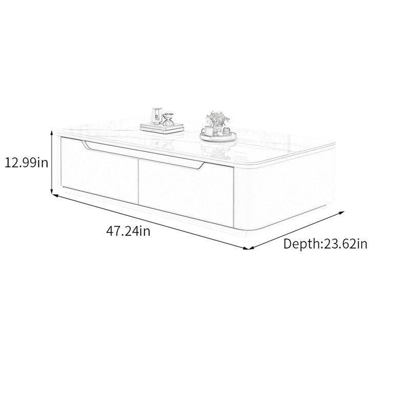 Table basse avec tiroir Modern Rock, H 12,99 po x L 23,62 po x l 47,24 po, Blanc