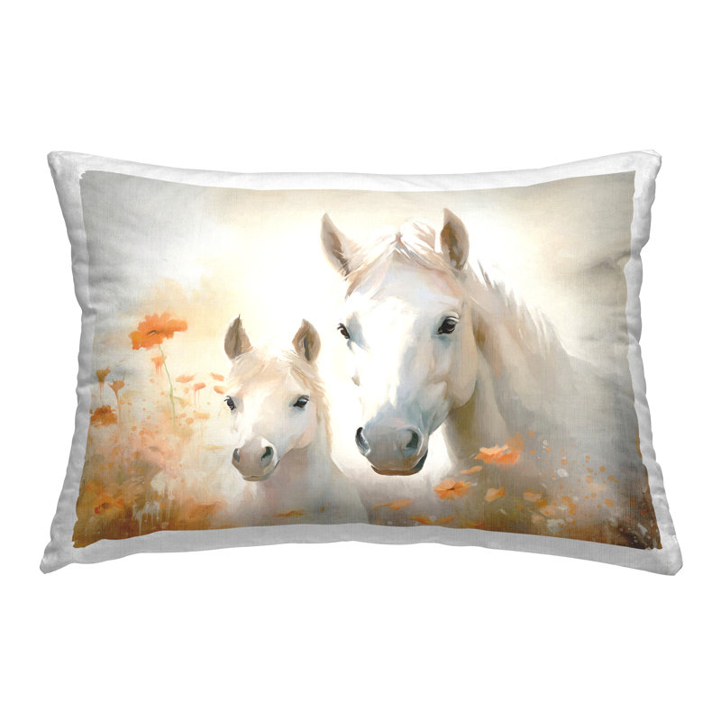 Coussin décoratif à imprimé floral cheval et poulain par Ramona Murdock
