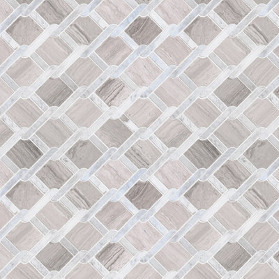 Wooden Beige 12.01 in. x 12.01 in. Geometric Polished Marble Mosaic Tile