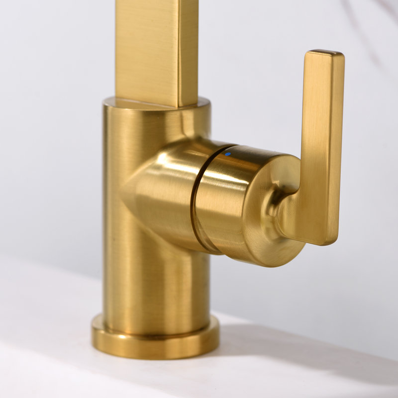 Single Hole Bathroom Faucet with Drain Assembly, Brushed Gold