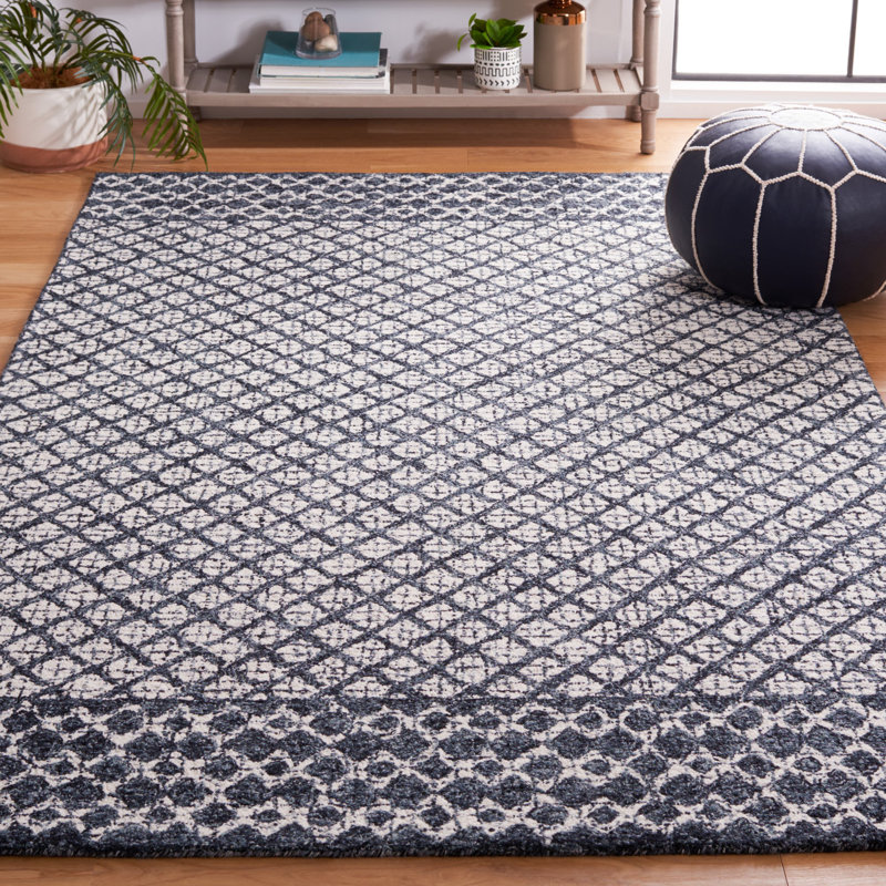 Sherlita Abstract Hand Tufted Wool, Cotton Geometric Rug, Square 6'
