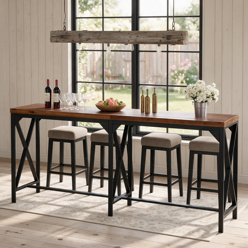 Table de bar en bois 94,5 pouces de hauteur avec repose-pieds en métal, table de bar à hauteur de comptoir
