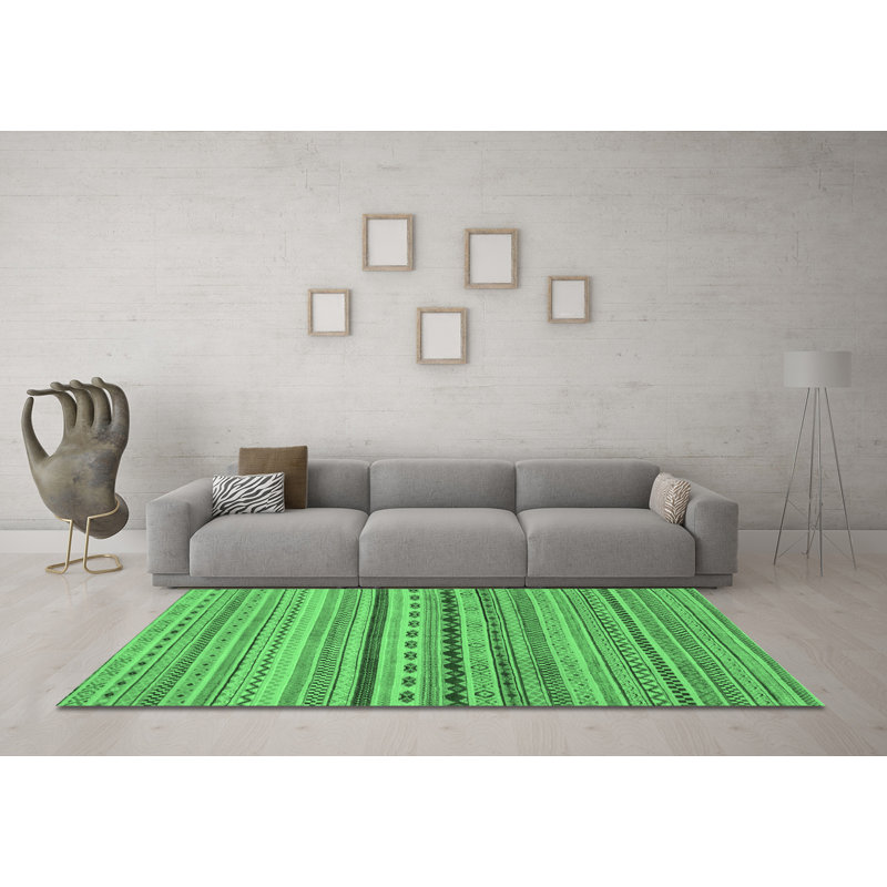Tapis lavables à la machine à motif abstrait vert émeraude 2259, Carré 7 pi