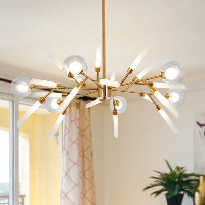 Lustre spoutnik doré 24 lumières à intensité variable avec abat-jour en verre
